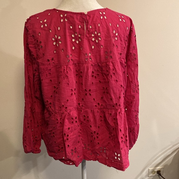 J CREW factory tiered popover eyelet fuchsia blouse size XL - Picture 3 of 10